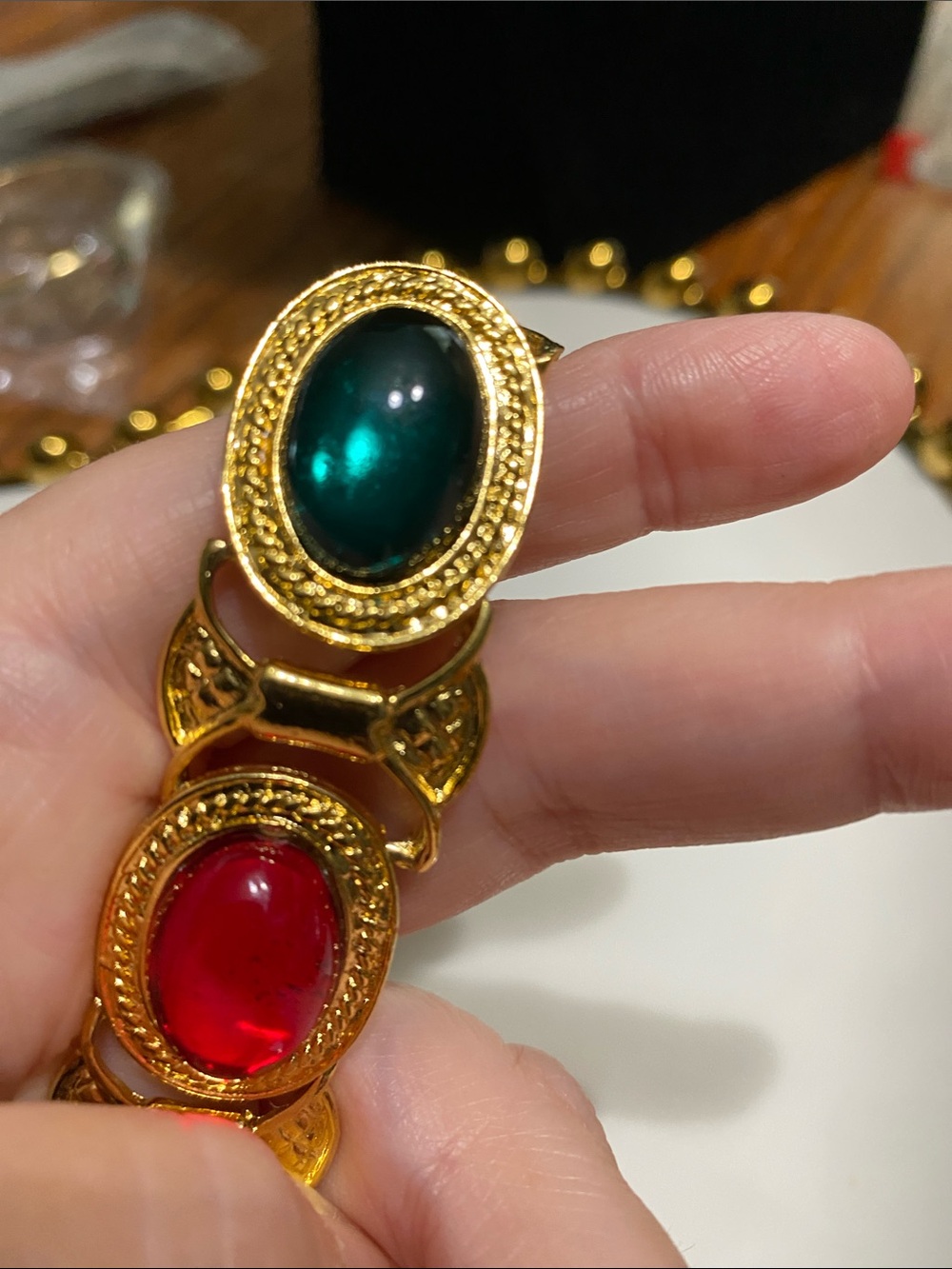 VTG Gold Tone Multicolor Cabochon Link Bracelet - Picture 3 of 7